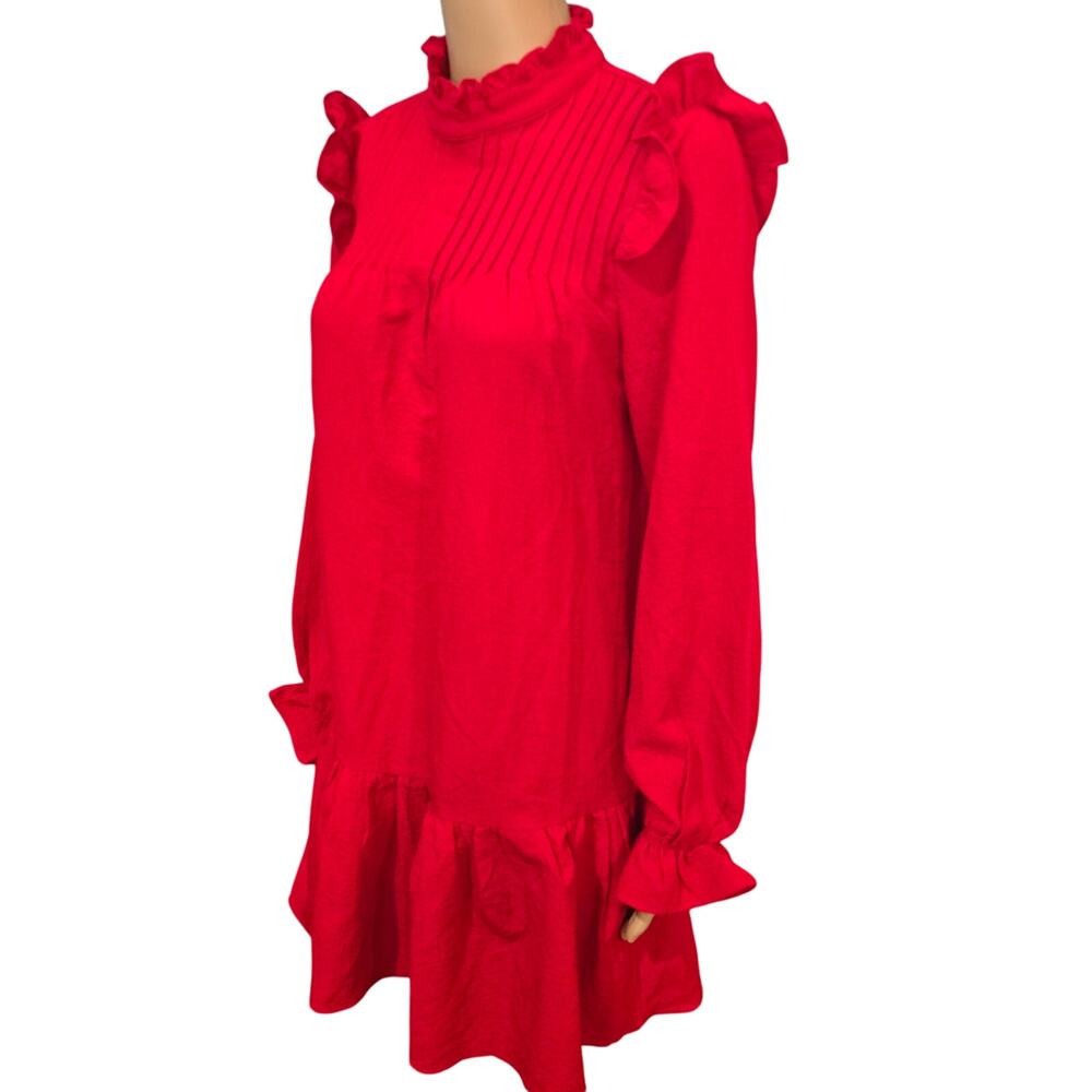 Loavies Red Long Sleeve Mini Dress with Ruffles Small - Picture 2 of 6